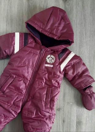 Комбинезон демисезон весна-осень на флисе сирегевый/розовый ,на 3-6 месяцев