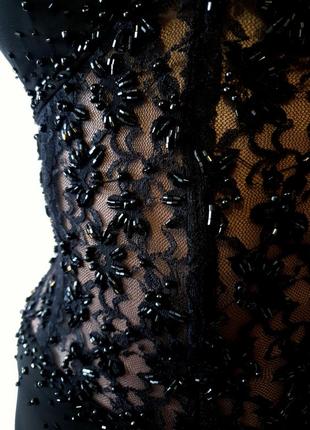 Шикарное вечернее выпускное платье черного цвета приталенное с гипюром7 фото