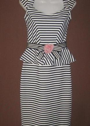 Платье женское мини в полоску, чёрно-белое. 38 р-р