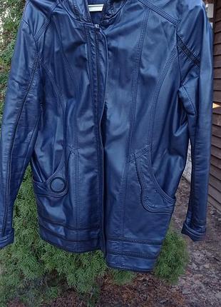 Темно синя шкіряна кожзам курточка