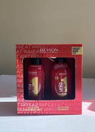 Набор для ухода за волосами шампунь и маска-спрей revlon professional uniq one great hair pack