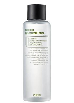 Успокаивающий тонер для чувствительной кожи без масел purito centella unscented toner1 фото