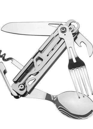 Мультитул туристичний 5в1 + чохол ds32 для виживання, гарболовлі, походів (ложка, вилка, ніж, відкривачка, штопор)