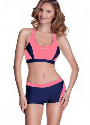 Раздельный спортивный купальник для бассейна aqua speed fiona, топ и шортики, розовый с синим 401 фото