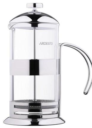 Френч-пресс для чая стеклянный с ручкой нержавейкой 800 мл, ardesto - френч-пресс для кофе