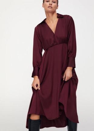 Сатинова бордова сукня zara