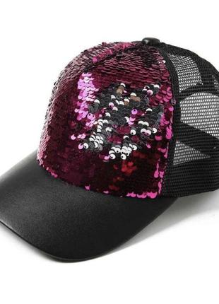 Женская блестящая кепка под хвост glitter серебряная6 фото