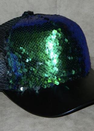 Женская блестящая кепка под хвост glitter серебряная3 фото