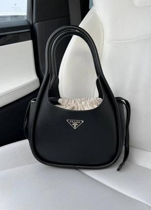 Стильна сумка жіноча з коробкою 2в1 чорна сумочка хобо с мешочком + мішечок hobo black в стиле prada