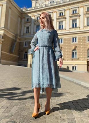 Женское шифоновое платье миди черное белое розовое зеленое весеннее нарядное цветочное7 фото