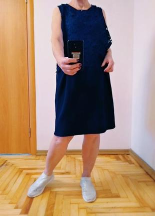 Шикарное платье синего цвета комбинированное кружевом. размер 2410 фото