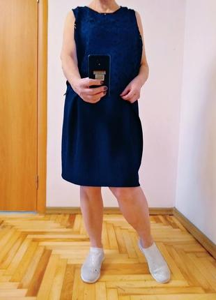 Шикарное платье синего цвета комбинированное кружевом. размер 245 фото