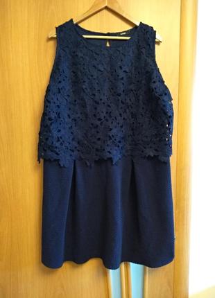 Шикарное платье синего цвета комбинированное кружевом. размер 246 фото