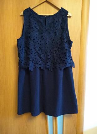 Шикарное платье синего цвета комбинированное кружевом. размер 249 фото