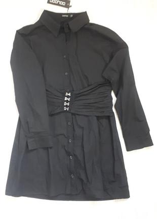 Очень сильная рубашка с корсетом, чёрная рубашка, платье-рубашка, блузка с корсетом1 фото