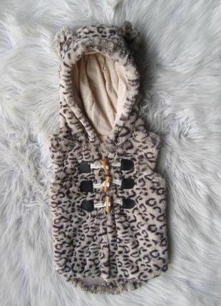 Утепленная жилетка безрукавка леопардовая с капюшоном и ушками young dimension1 фото