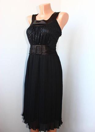 Платье сукня сарафан шифон юбка в мелкое плиссе топ в паетки атласный пояс, 8 (3089)
