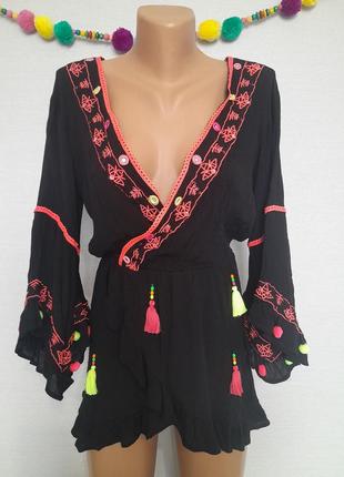 Стильная блуза с яркими деталями в бохо этно хиппи стиле1 фото