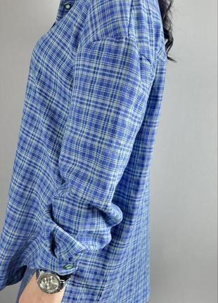 Рубашка женская базовая в клетку свободного кроя синяя modna kazka mkaz6440-15 фото