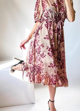 Шифонова сукня в квіточки міді6 фото