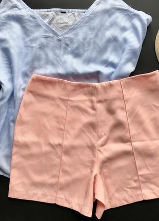 Нежно розовые шорты с высокой посадкой / розовые шорты с высокой талией6 фото