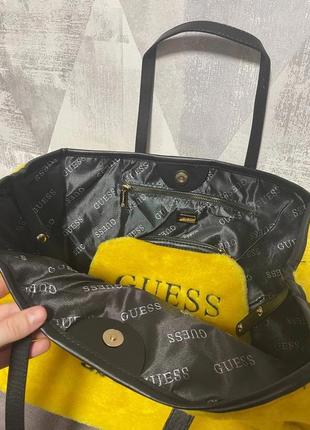 Sale‼️жіноча сумка шопер з косметичкою жовта хутро, сумка жіноча 2 в 1 еко хутро, сумка косметичка в стилі гесс guess, сумка 3 в 1 жовта5 фото