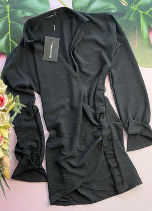 ⚫️черное короткое платье-рубашка/черная мини-платье с длинным рукавом/короткое платье с глубоким декольте⚫️1 фото