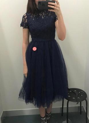 Изысканное платье chi chi london глубокого синего цвета navy blue кружево высокого качества пышная фатиновая юбка5 фото