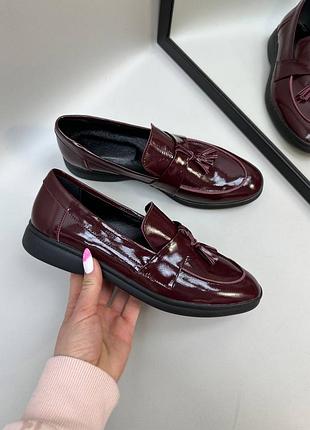 Лакові бордові лофери балетки багато кольорів