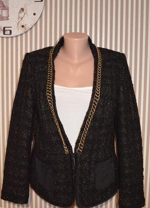 Стильный демисезонный пиджак с золотистыми цепочками от marks & spencer2 фото