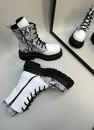 Ексклюзивні черевики з італійської шкіри білі + рептилія