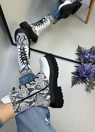 Ексклюзивні черевики з італійської шкіри білі + рептилія