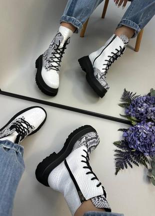 Ексклюзивні черевики з італійської шкіри білі + рептилія