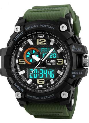 Спортивные мужские часы skmei 1283 black-military wristband водостойкие наручные кварцевые