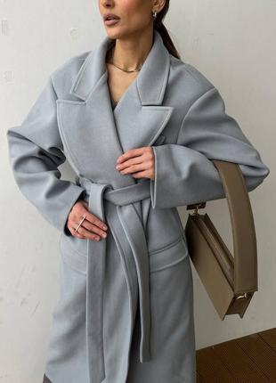 Пальто с поясом на запах халат длинное кашемир кэмел коричневое мокко серо голубой2 фото