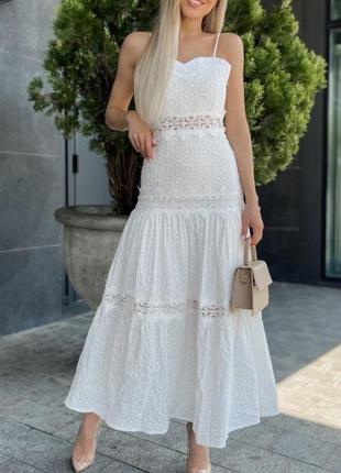 Сукня прошва сарафан довга на брителях розлітайка від бедра рибка біла