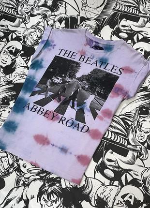 Кастом футболка тай дай з принтом the beatles рок-гурт1 фото