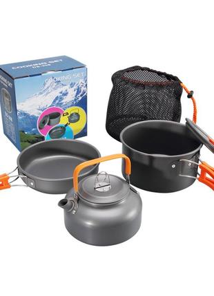 Набор туристической посуды cooking set ds-308, оранжевые ручки