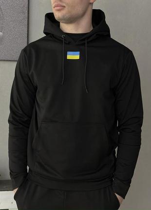 Чоловічий худі демісезонний з прапором україни / патріотична кофта толстовка чорна з капюшоном весна осінь