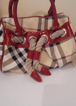Сумка красная яркая в клетку морской стиль