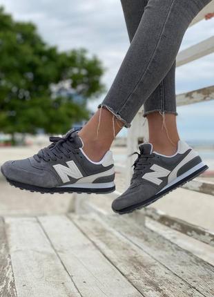 Стильные женские кроссовки new balance 574 grey white серые с белым2 фото