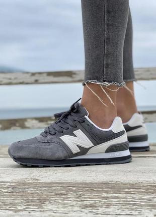 Стильные женские кроссовки new balance 574 grey white серые с белым5 фото