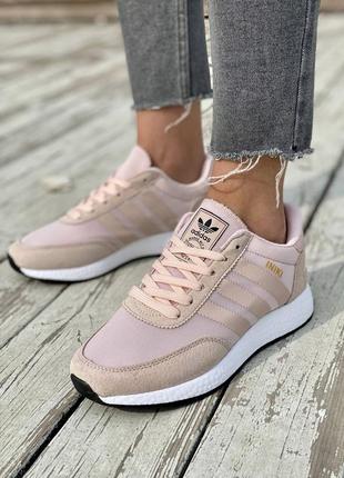 Розкішні жіночі кросівки adidas iniki pink пудрові нюдові рожеві