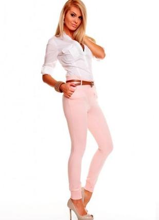 Рожеві джинси скіні блискавками висока талія джегінси батал срейч великий розмір