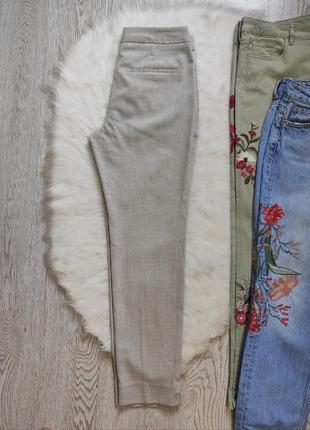 Белые серые бежевые льняные брюки штаны прямые классические карманами кроп разрезами zara7 фото