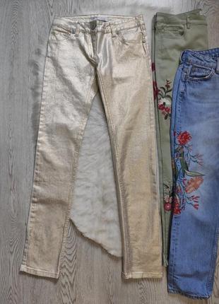 Золоті білі блискучі джинси скіні штани з напиленням низька талія посадка стрейч2 фото