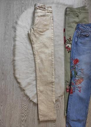 Золоті білі блискучі джинси скіні штани з напиленням низька талія посадка стрейч8 фото