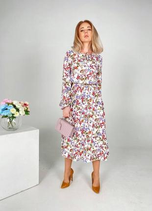 Жіноча сукня міді чорна зелена молочна біла небесна голуба весняна квіткова