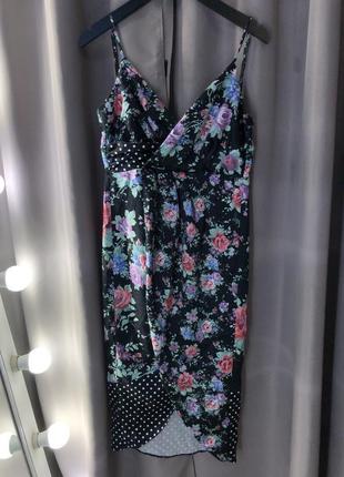 Атласное платье миди с комбинированным цветочным принтом и в горошек asos3 фото