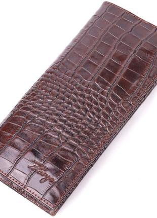 Цікавий вертикальний гаманець із натуральної фактурної шкіри karya 21434 коричневий1 фото